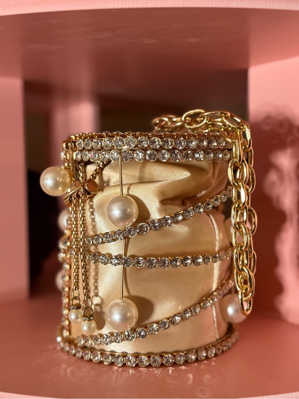 Gold Pearl & Crystal Evening Clutch - Women Jewelry